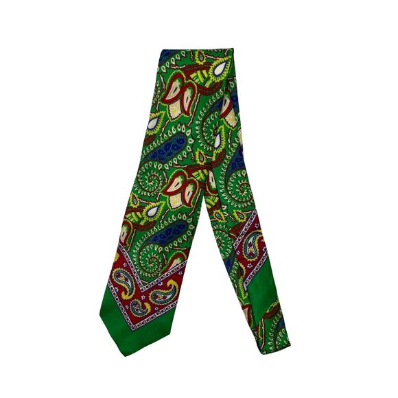 5-99 RALPH LAUREN Purple Label Tie Paisley 100% Silk Green - Picture 1 of 6